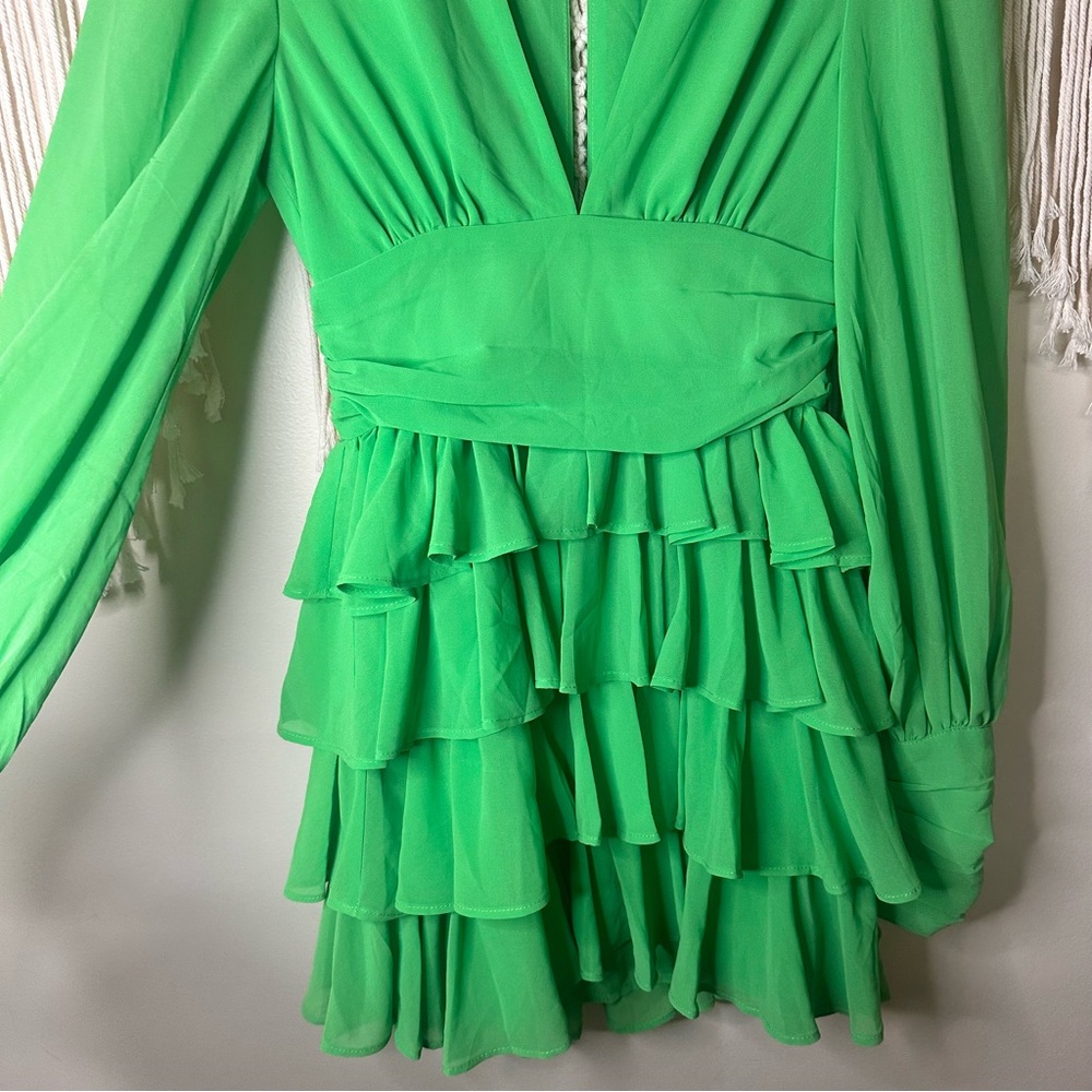 Green Ruffled Mini Dress - Picture 3 of 10
